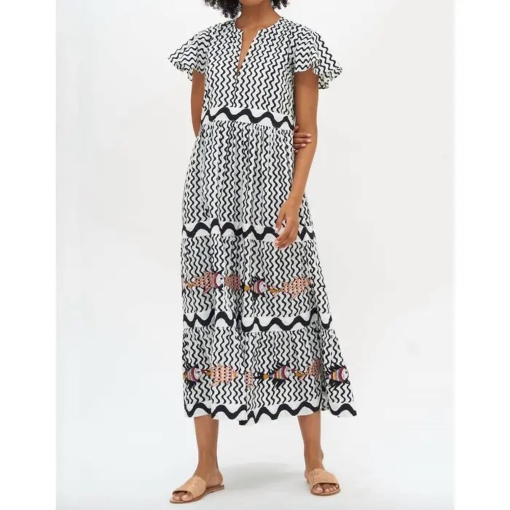 NWT Oliphant Size M V-Neck Maxi Ripple Black